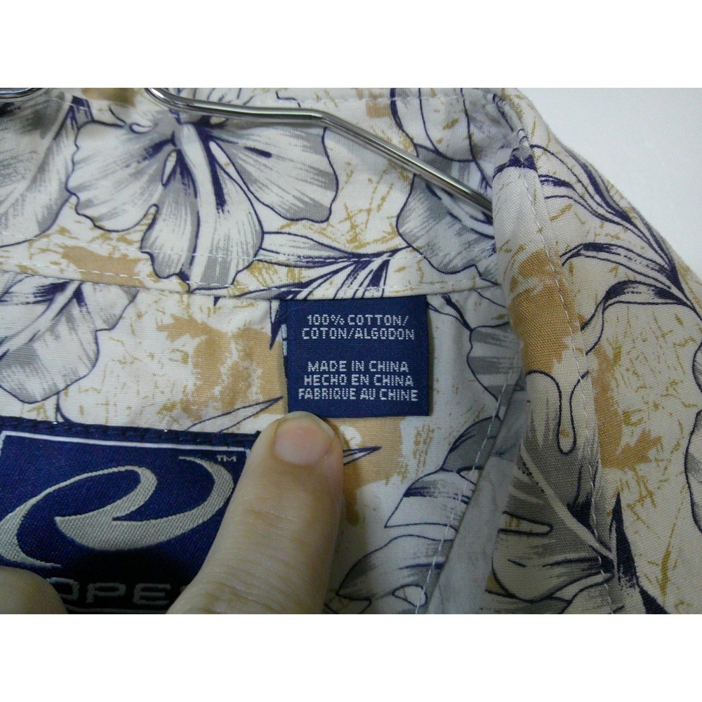 Roper Pearl Snap Shirt Mens‎ Medium Cream Blue Floral Hibiscus Western Rodeo - Picture 4 of 11
